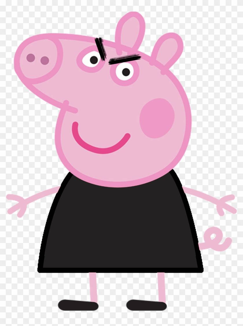 Peppa 桌布 壁紙 — Peppa Pig 卡通角色，帶有憤怒的眉毛和微笑，穿著黑色連衣裙。