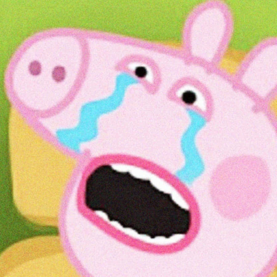 Peppa Pig 卡通角色哭泣，流著藍色眼淚，嘴巴張開。 — 佩佩豬 GIF 壁紙