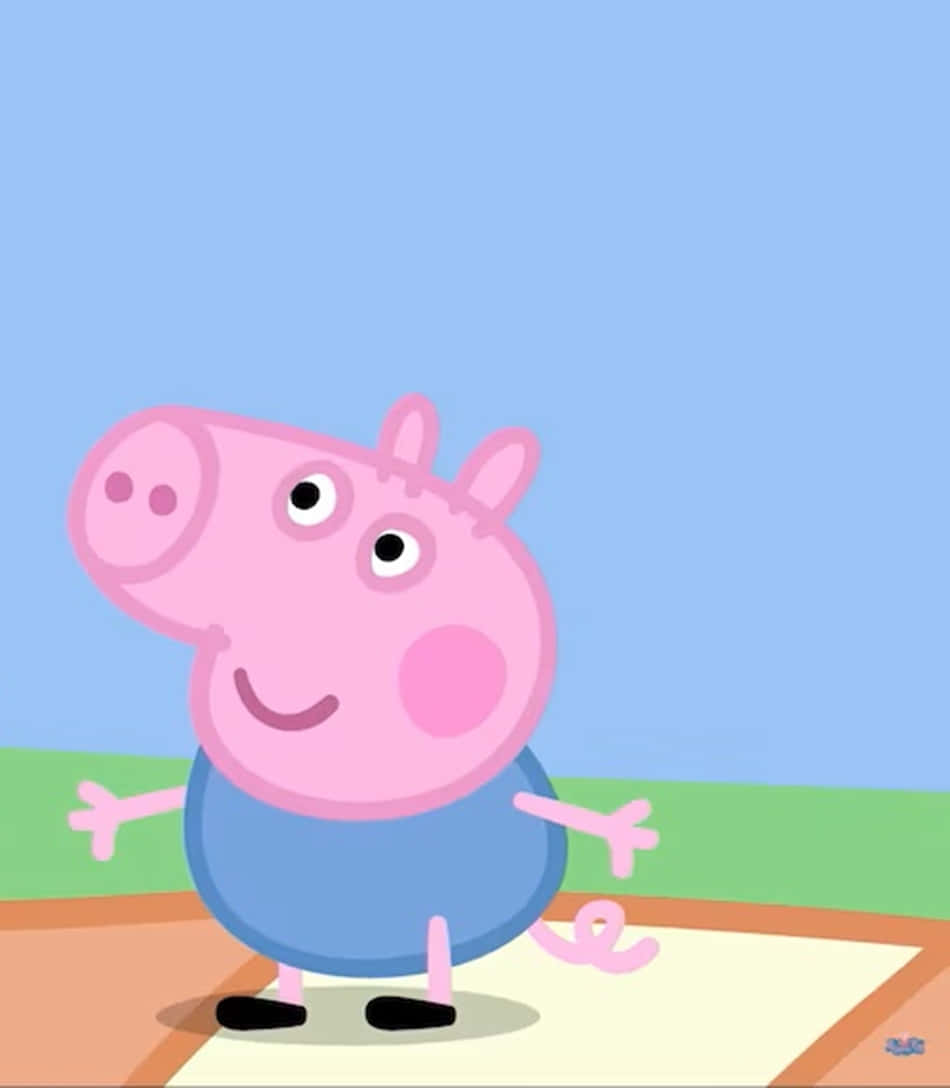 George Pig 桌布 壁紙 — Peppa Pig 在一條小路上開心地站著，雙臂伸展，背景是晴朗的藍天和綠草。