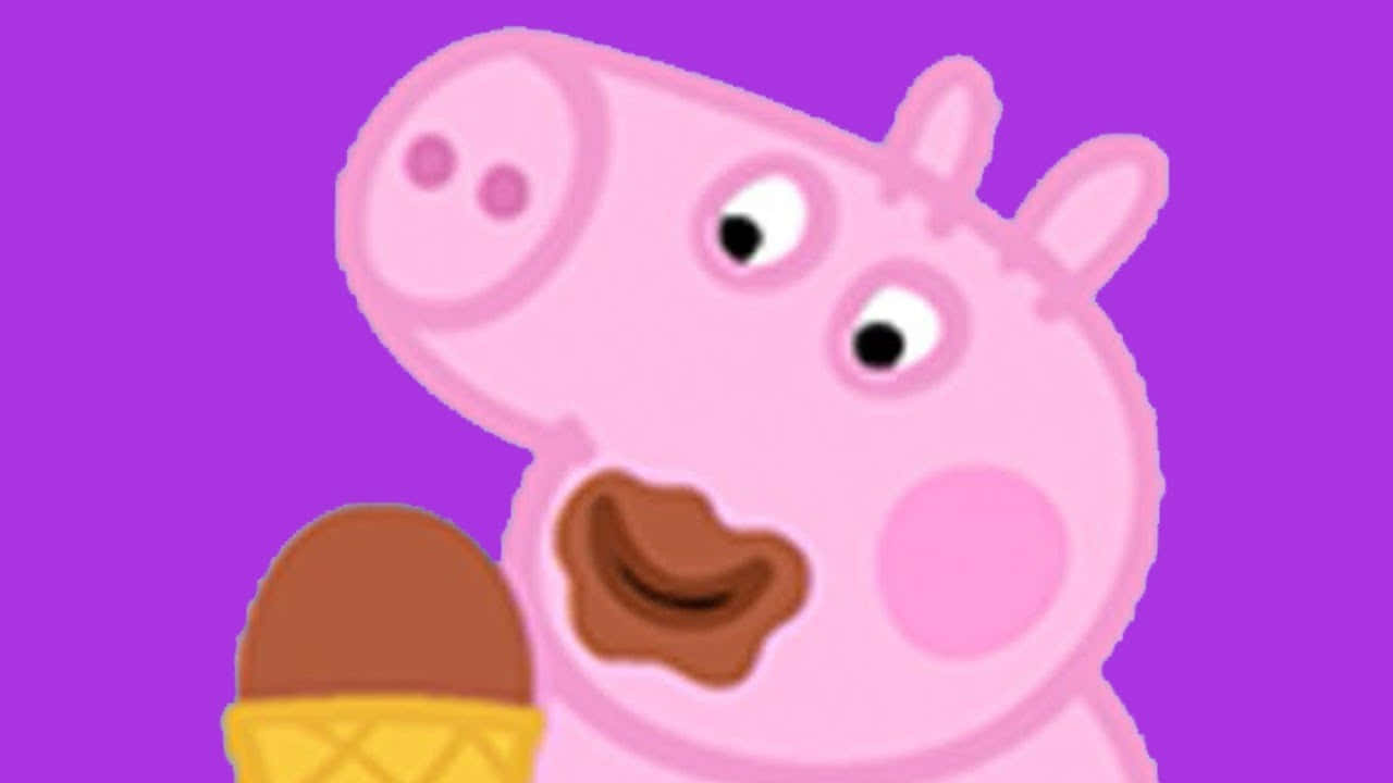 Peppa Pig Funny 桌布 壁紙 — Peppa Pig 在充滿活力的紫色背景前開心地享受巧克力冰淇淋甜筒。