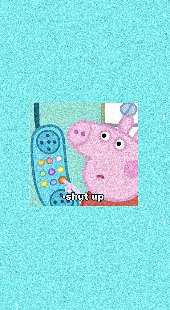 peppa pig iPhone 桌布 壁紙 — Peppa Pig 在帶有紋理的青綠色背景上，拿著一部復古電話，表情沮喪。