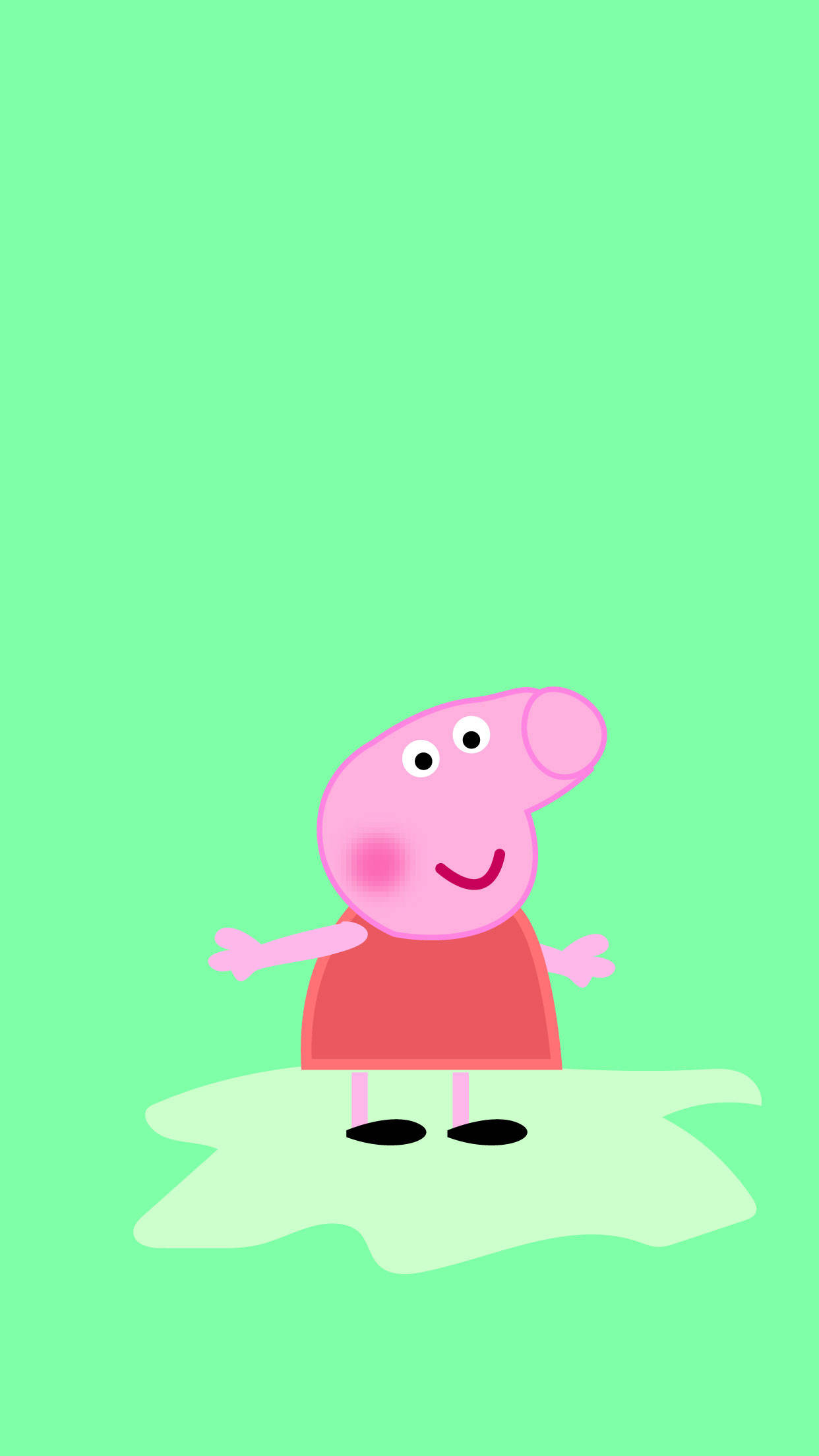 peppa pig iPhone 桌布 壁紙 — Peppa Pig 在純薄荷綠色背景前開心地站在水坑裡。