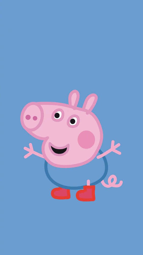George Pig 桌布 壁紙 — Peppa Pig 在純藍色背景上開心地微笑，雙臂張開。