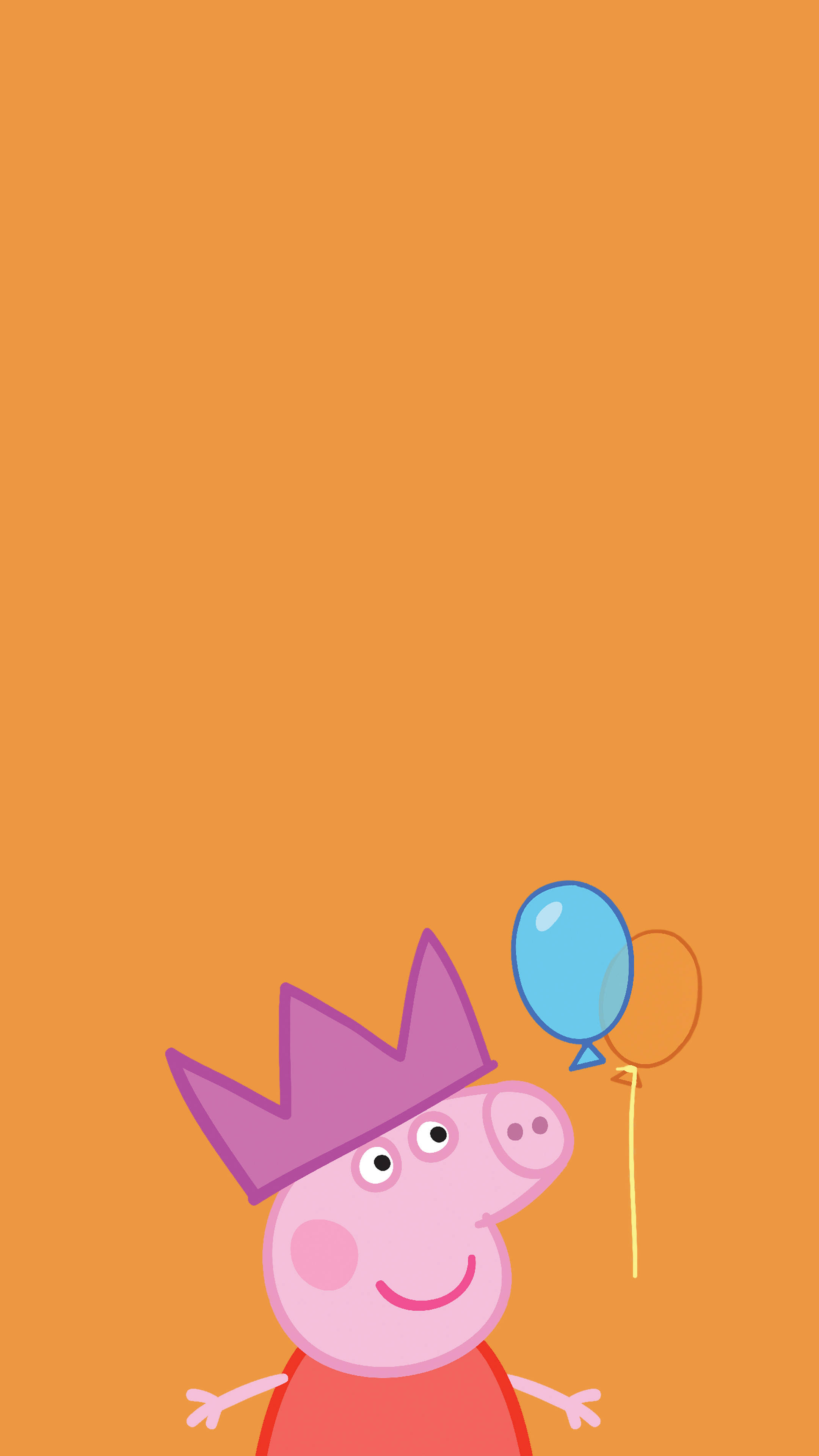 Balloon 桌布 壁紙 — Peppa Pig 戴著紫色皇冠，在橙色背景上拿著藍色氣球。
