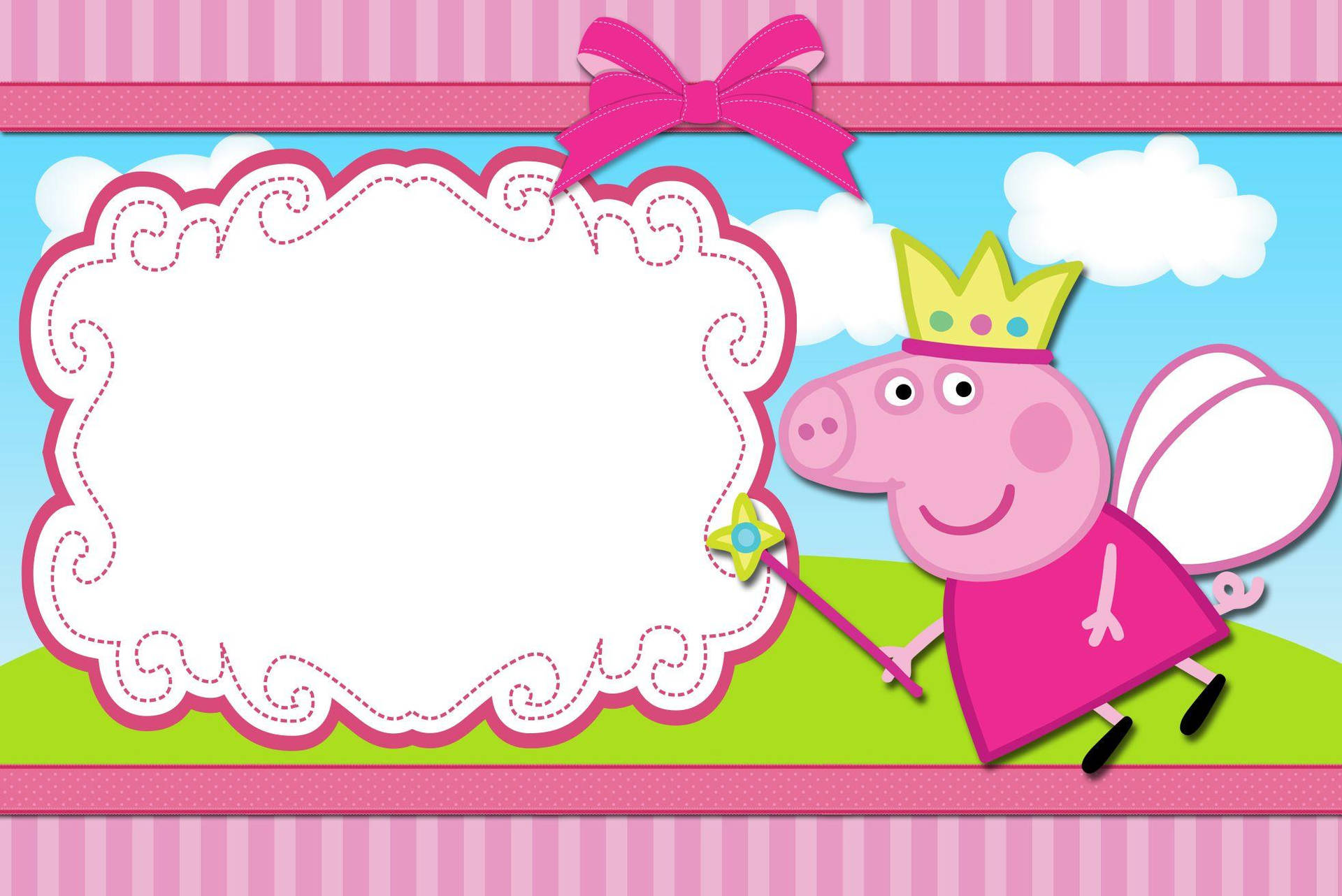 Peppa Pig 作為仙女女王，手持魔法棒，站在一個裝飾性畫框旁邊。 — 佩佩豬 GIF 壁紙