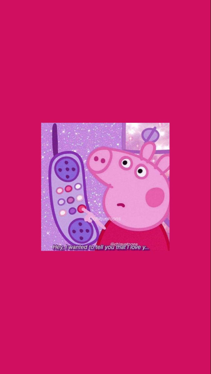 Cartoon 桌布 壁紙 — Peppa Pig 拿著一部紫色電話，表情悲傷，背景是閃爍的紫色。