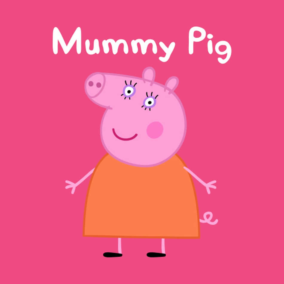 Mummy Pig 桌布 壁紙 — Peppa Pig 的 Mummy Pig 在純粉紅色背景前，穿著橙色連身裙開心地微笑。