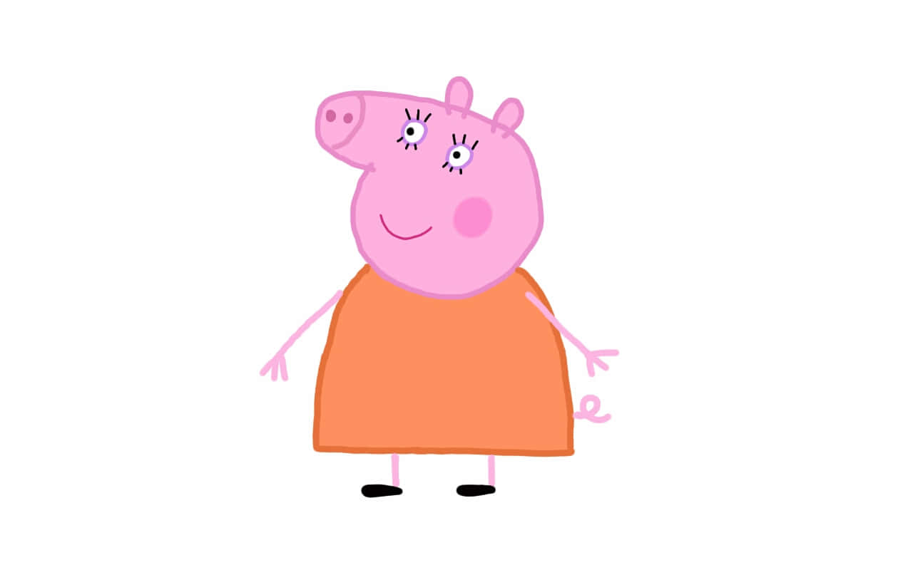 Mummy Pig 桌布 壁紙 — Peppa Pig 穿著橙色連衣裙，在純白色背景上微笑站立。