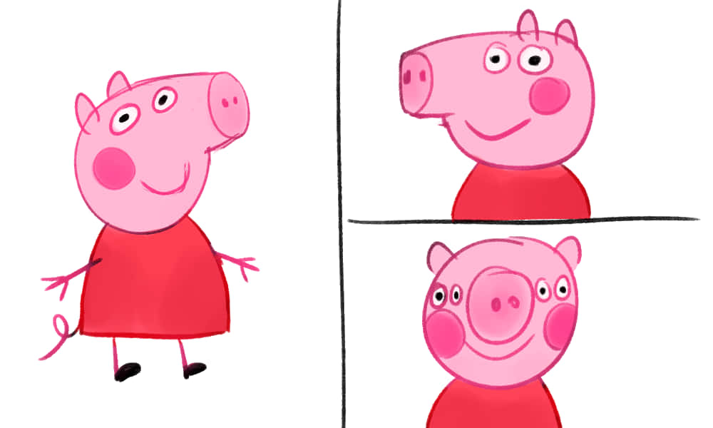 Peppa Pig Funny 桌布 壁紙 — Peppa Pig 角色以全身及分割視圖展示，帶有愉快表情，背景為白色。