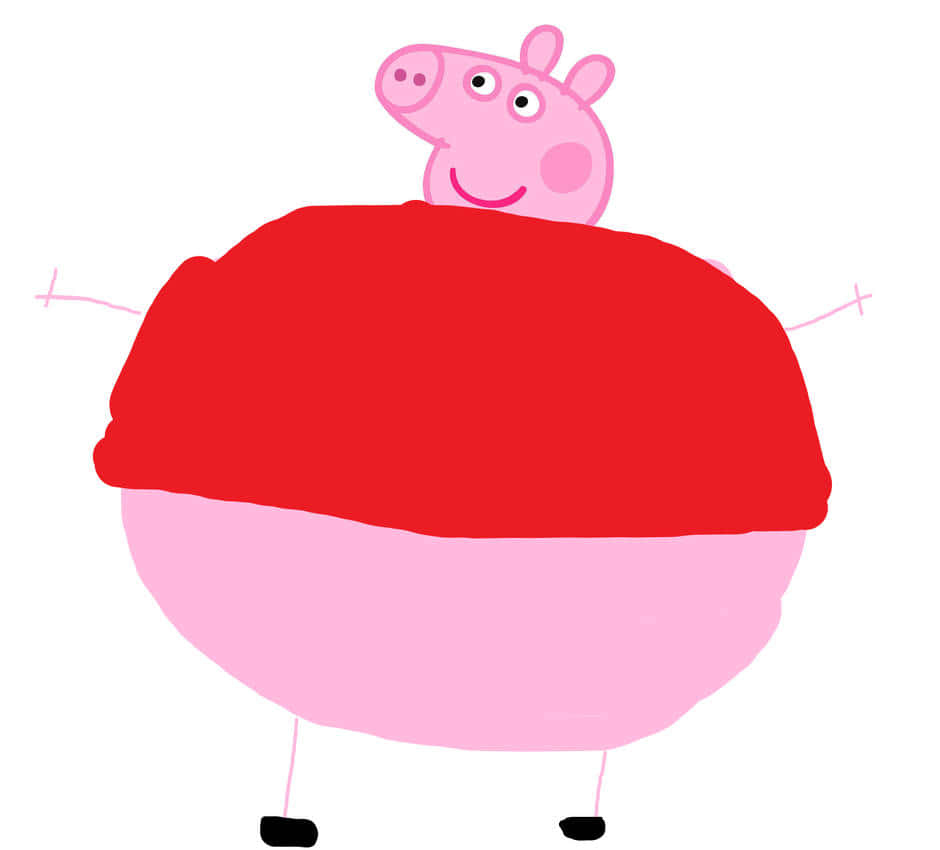 Peppa Pig Funny 桌布 壁紙 — Peppa Pig 角色從一個巨大的紅色和粉紅色紙杯蛋糕後面探出頭來，帶有簡單的棍狀手臂和腿。
