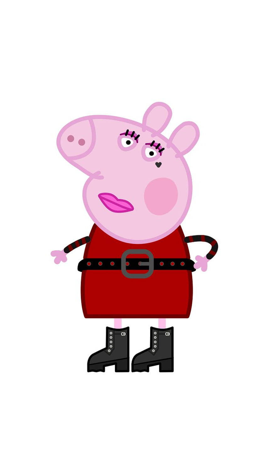 Peppa Pig 穿著紅色連衣裙和黑色靴子，表情自信。 — 壞女孩 GIF 壁紙