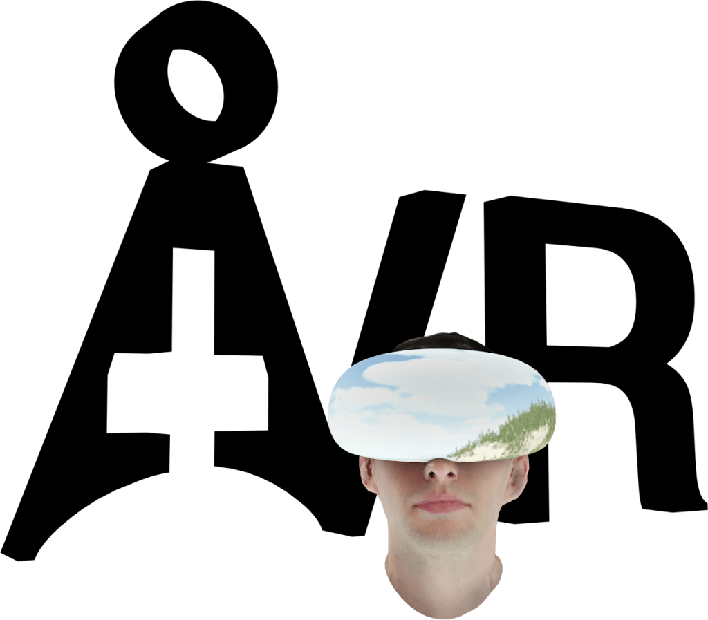 戴著VR頭戴式顯示器的人，顯示森林和天空 — 3D 壁紙