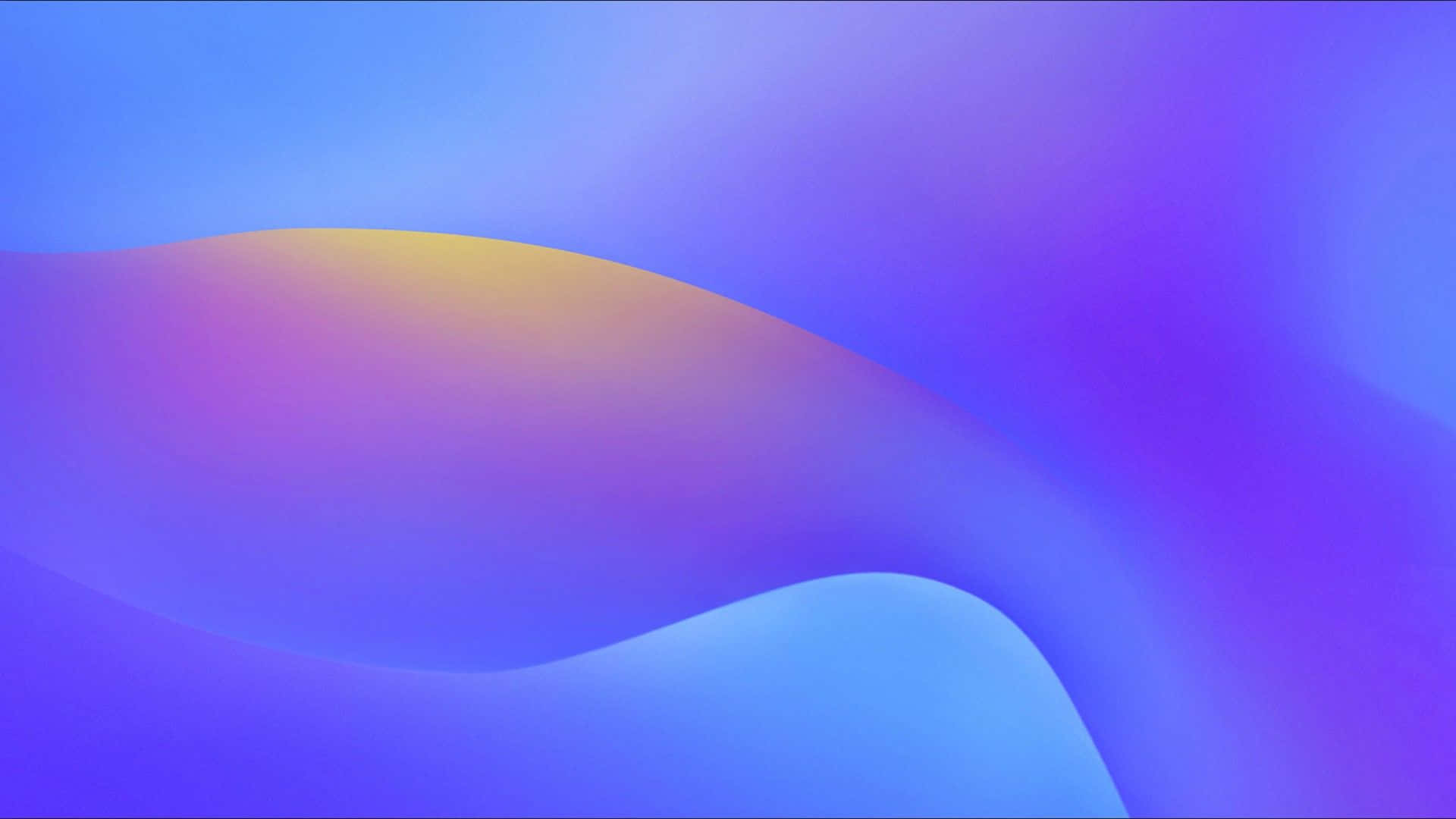  壁紙 — 平滑流動的抽象波浪將柔和的藍色、紫色和金色色調融合在寧靜的漸變中。