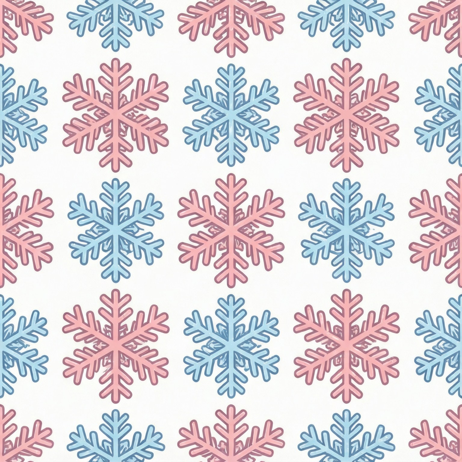 Pastel Snowflake Pattern 壁紙 — 在淺奶油色背景上重複的粉紅色和藍色風格化雪花圖案。