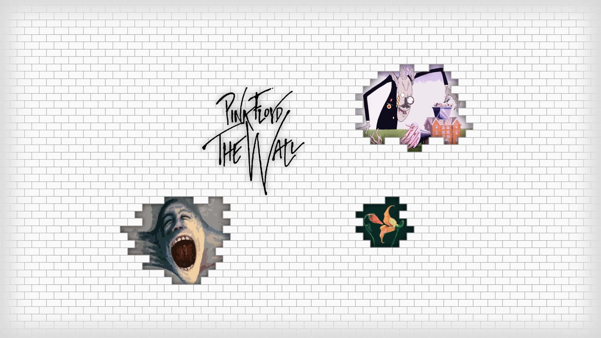 桌布 壁紙 — Pink Floyd The Wall 專輯封面藝術，標誌性圖像衝破白色磚牆。