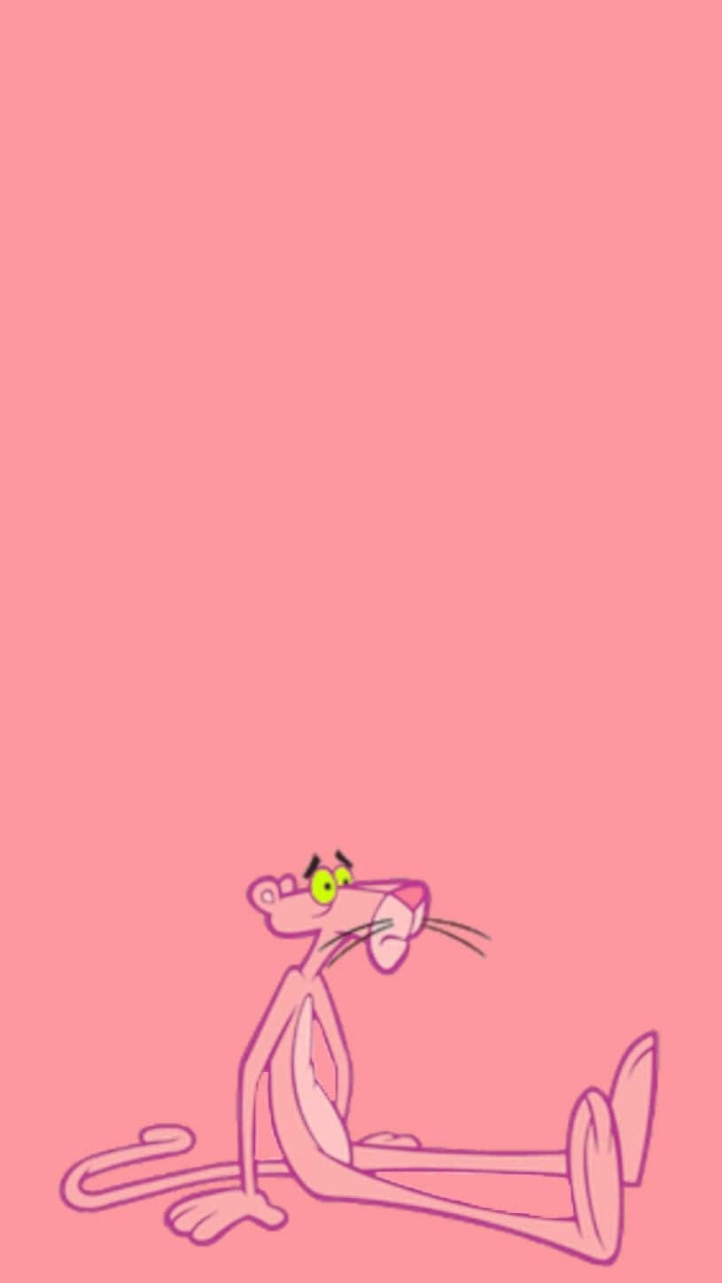Pink Panther 桌布 壁紙 — Pink Panther 卡通角色以簡單線條藝術在純粉紅色背景上放鬆地坐著。