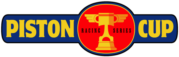 Company Logo 桌布 壁紙 — Piston Racing Series 的大膽標誌，金色帶翼獎盃位於紅色圓圈上，藍色橫幅配黃色文字。
