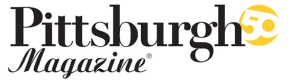 海地 桌布 壁紙 — Pittsburgh Magazine 標誌，採用粗體黑色文字和黃色 50 週年圓形徽章。