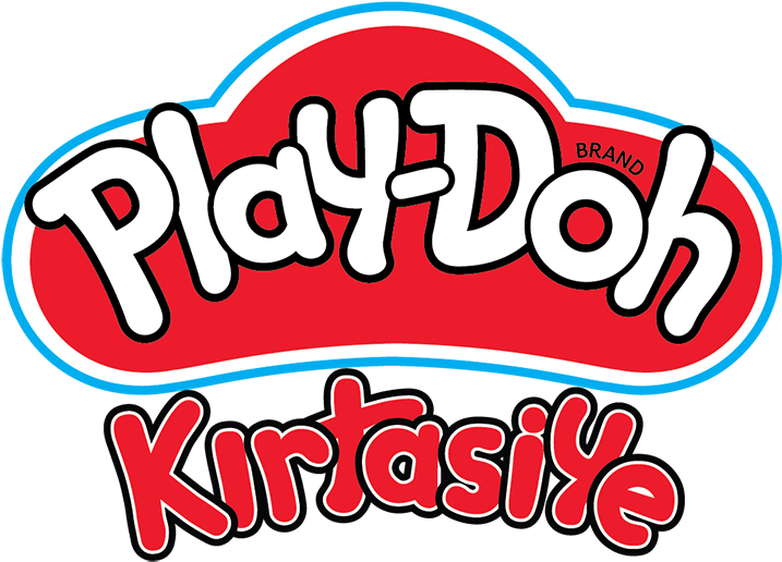 剪貼畫 桌布 壁紙 — Play-Doh 標誌，採用大膽的紅、白、藍色，下方有土耳其文文字，背景為黑色。