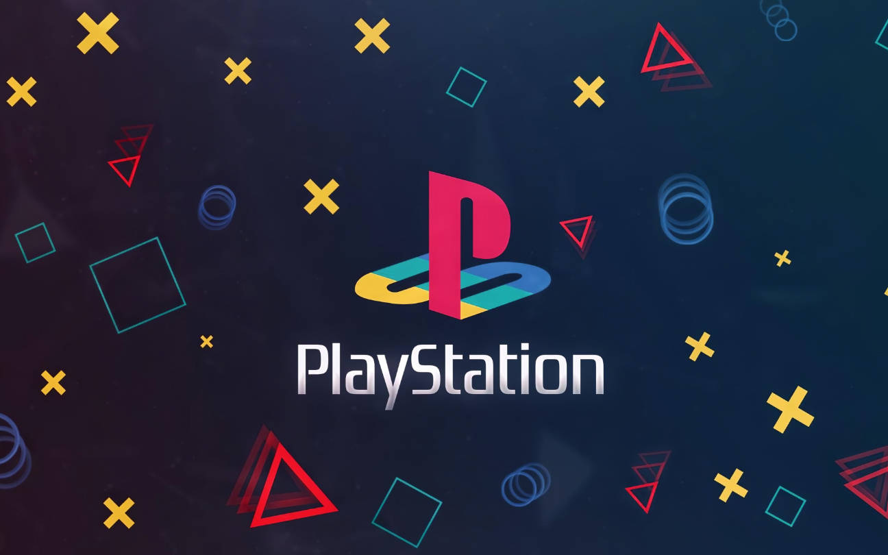 PlayStation 標誌被深色背景上的彩色幾何形狀包圍。 — Ps4 壁紙