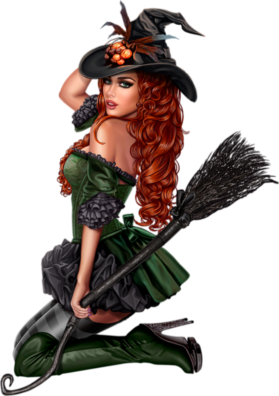 迷人的綠色女巫插畫.PNG 壁紙
