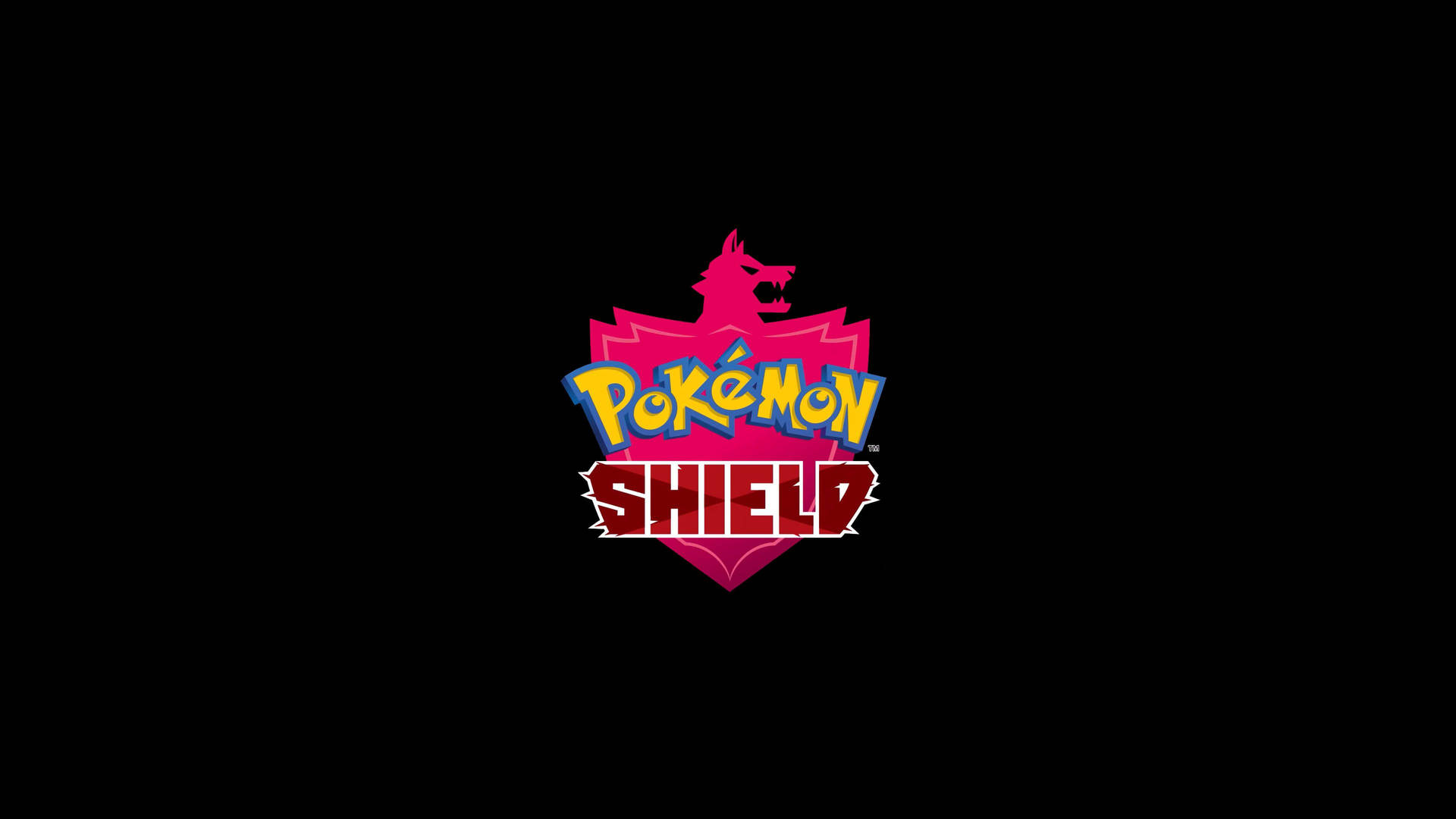 黑色背景上帶有狼剪影的 Pokémon Shield 標誌 — 4K 寵物小精靈壁紙 壁紙