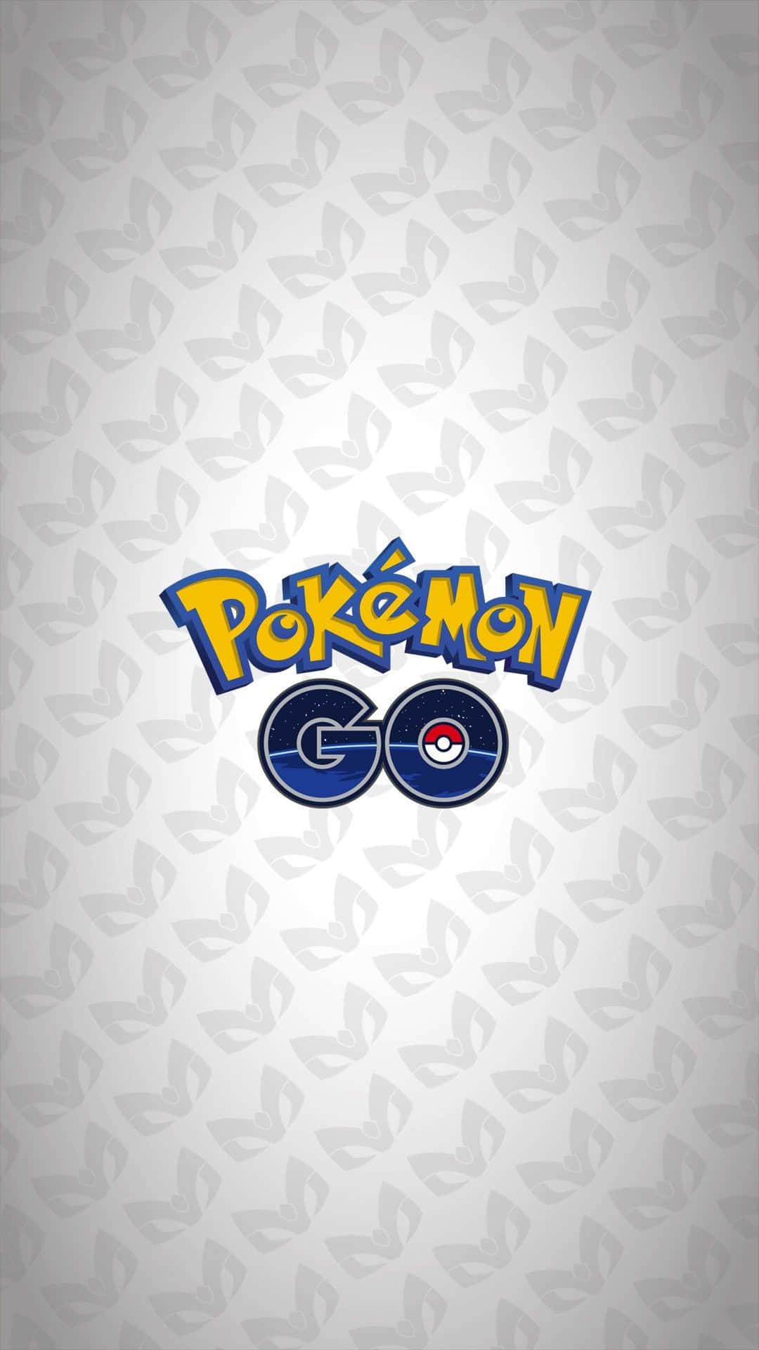 標誌 桌布 壁紙 — Pokemon GO 標誌居中於淺灰色背景上，帶有淡化的 M 形狀的微妙重複圖案。