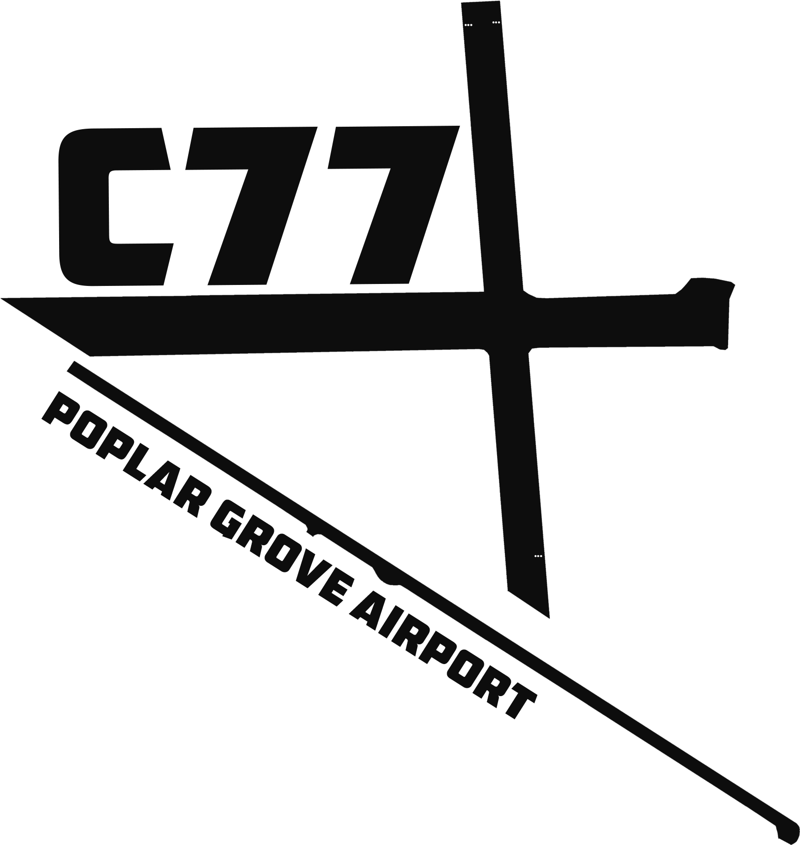 機場 桌布 壁紙 — Poplar Grove 機場的極簡黑白標誌，特色為風格化的 C77 和十字符號。