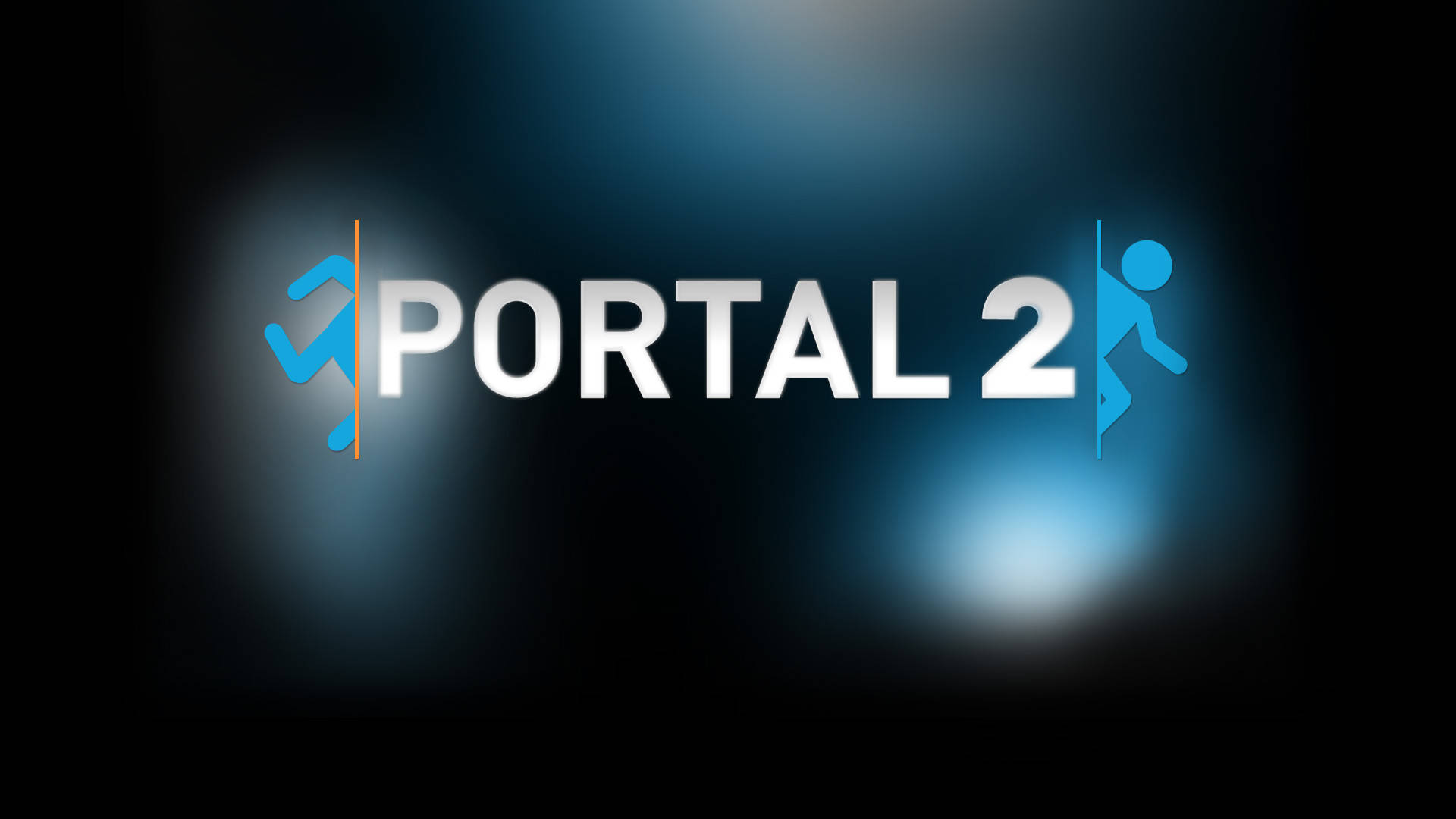 傳送門 桌布 壁紙 — Portal 2 標誌在帶有風格化傳送門圖示的深色漸層背景上發出藍光。