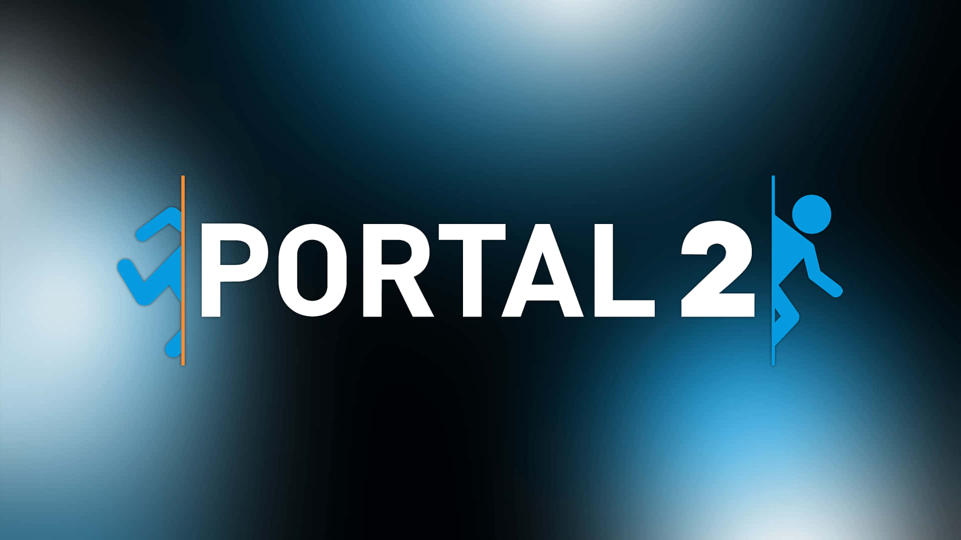傳送門 桌布 壁紙 — Portal 2 標誌在漸變深藍色背景上以白色和藍色發光，並帶有光暈效果。