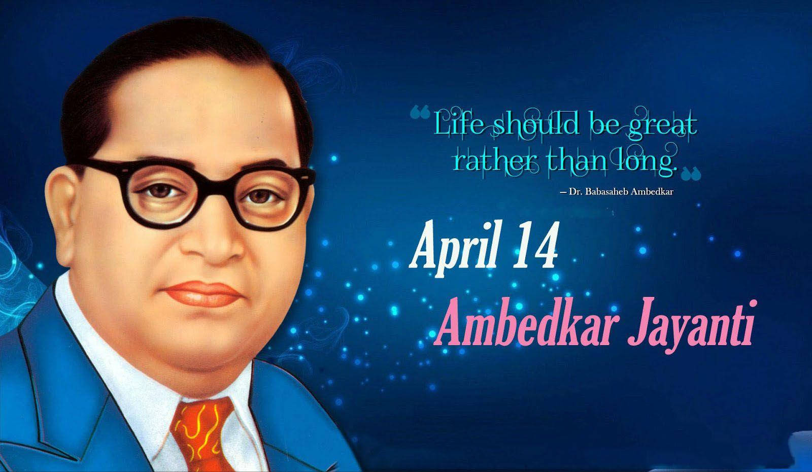 Dr Babasaheb Ambedkar 桌布 壁紙 — Dr. Babasaheb Ambedkar 身穿藍色西裝、戴眼鏡的肖像，背景為星空藍色，帶有慶祝文字。