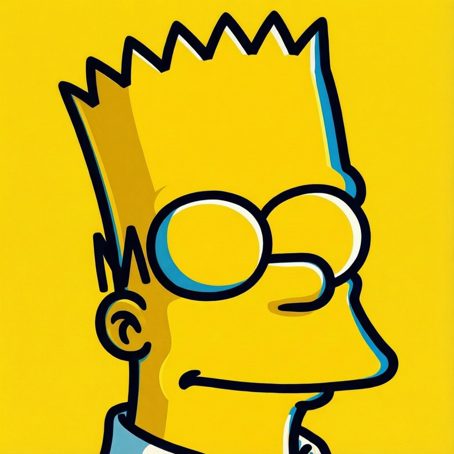 Minimalist Yellow Bart 壁紙 — 巴特·辛普森的側面圖，擁有尖刺黃色頭髮和圓形眼鏡，背景為純黃色。