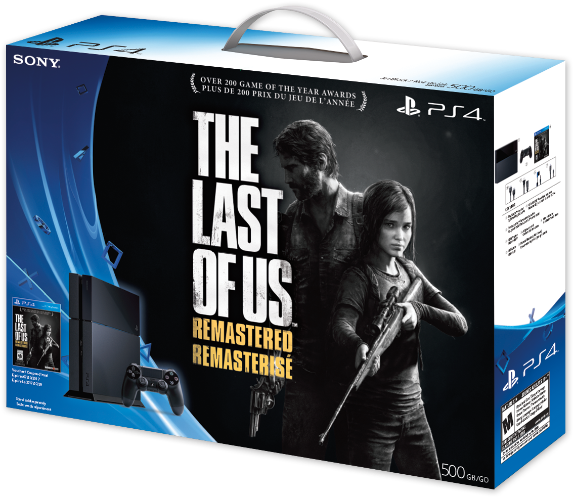 最後生還者 桌布 壁紙 — PS4 主機盒《The Last of Us Remastered》，以粗獷黑白風格搭配藍色點綴呈現 Joel 和 Ellie。