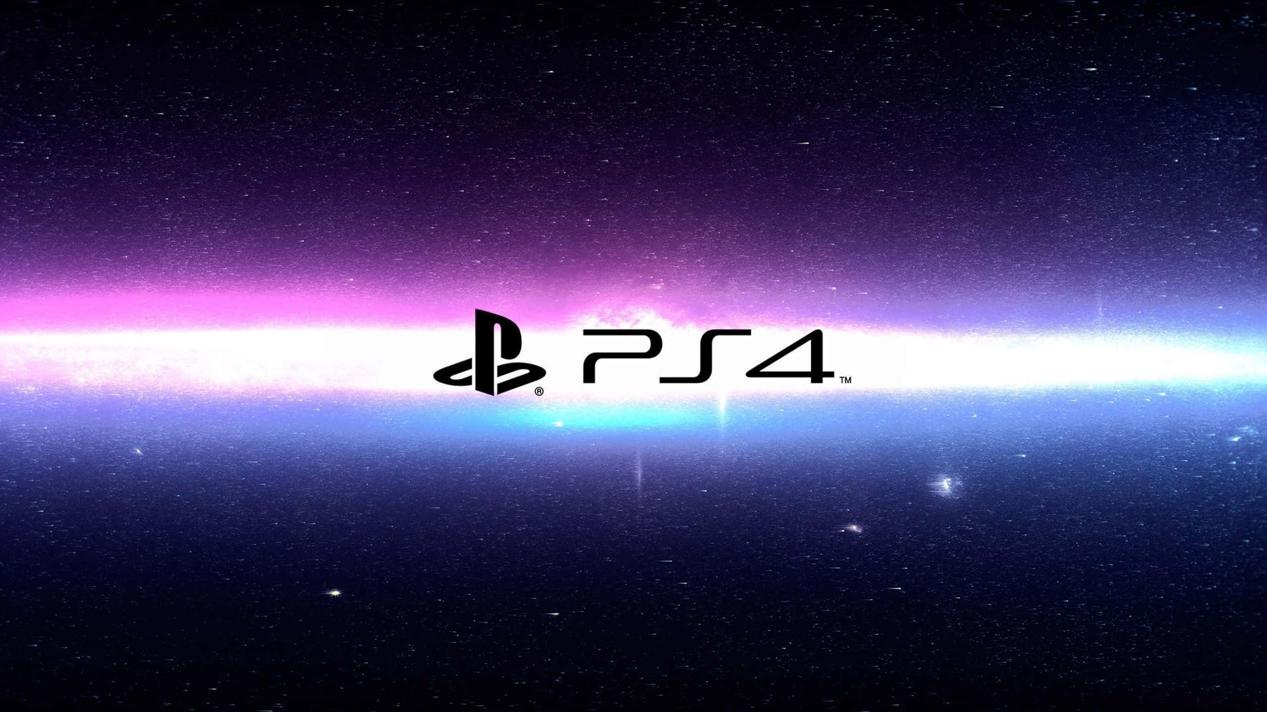銀河 桌布 壁紙 — PS4 標誌在紫色、藍色和白色的星雲和星星的宇宙背景下發光。