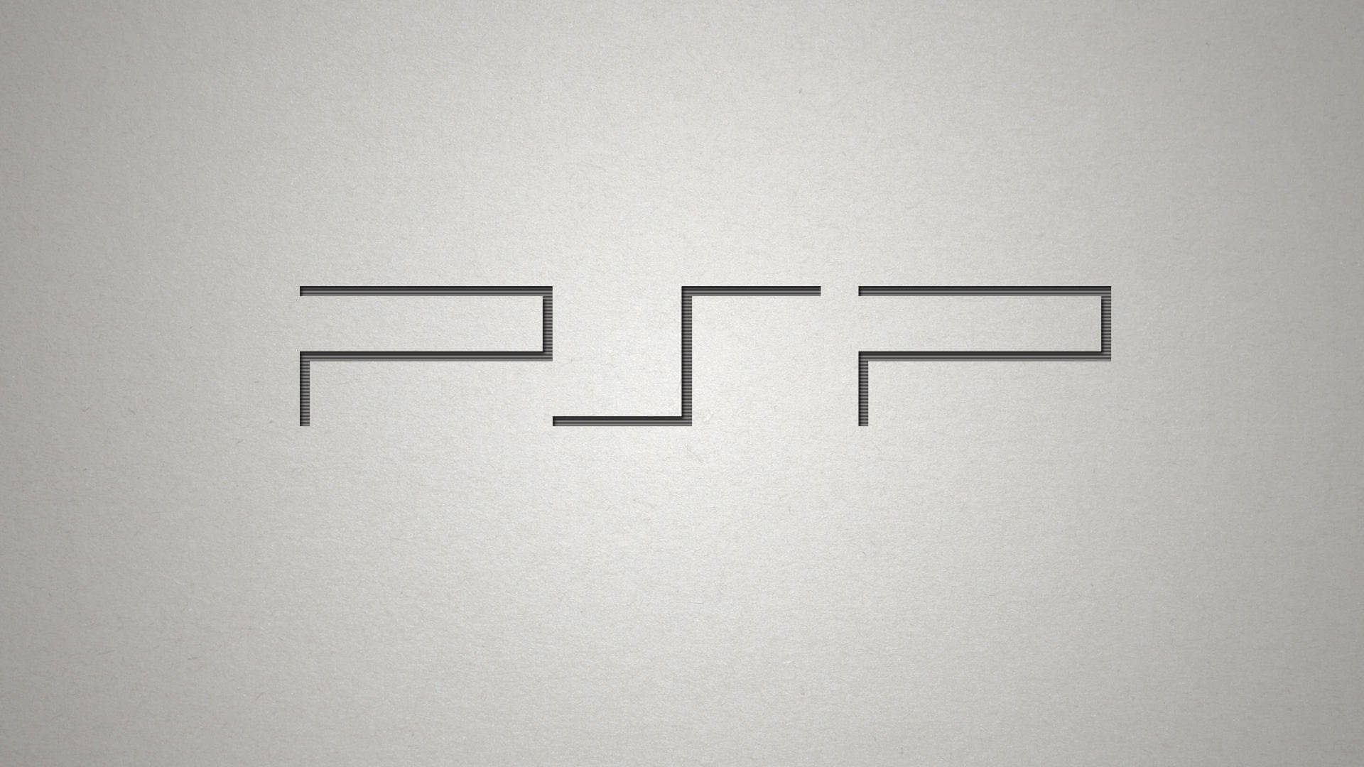 PlayStation 桌布 壁紙 — PSP 的極簡像素藝術標誌，在帶有紋理的淺灰色背景上以深灰色呈現。