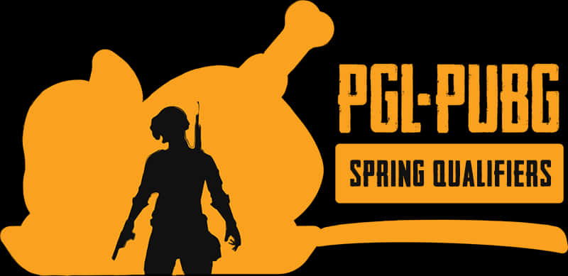 絕地求生 桌布 壁紙 — PUBG玩家持槍的剪影，背景為大膽的橙色圖形，帶有PGL-PUBG Spring Qualifiers文字。