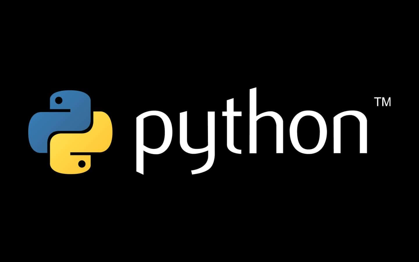 桌布 壁紙 — Python 程式語言標誌，黑色背景上帶有藍黃相間的蛇形圖標。