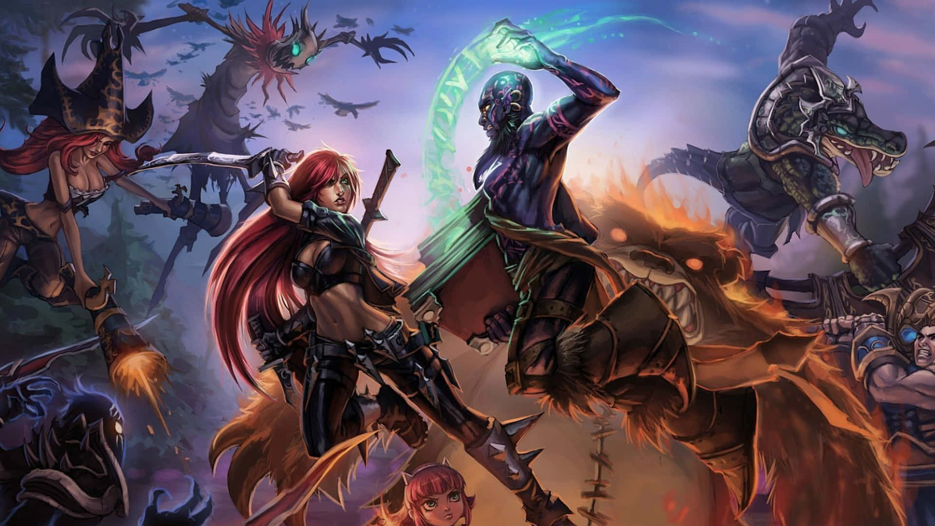 奇幻戰士在黑暗魔法場景中與怪獸戰鬥。 — 4K 龍珠壁紙 壁紙