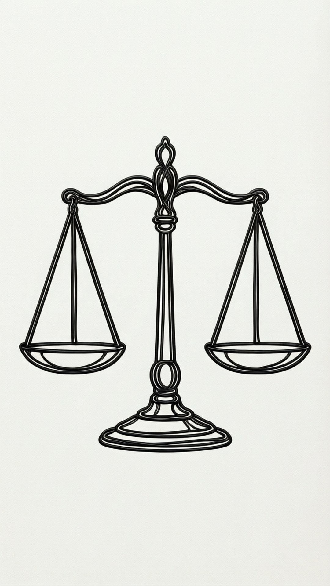 Minimalist Line Libra 壁紙 — 淺灰色背景上一個平衡天秤的極簡黑色線條畫。