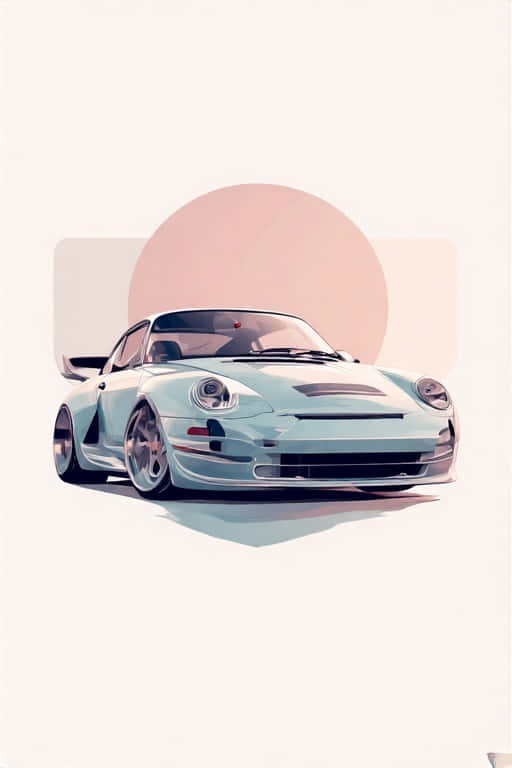 淺藍色保時捷911 GT1跑車，配備定制輪圈和後尾翼，以粉紅色圓形背景為襯托。 — Pastel 壁紙