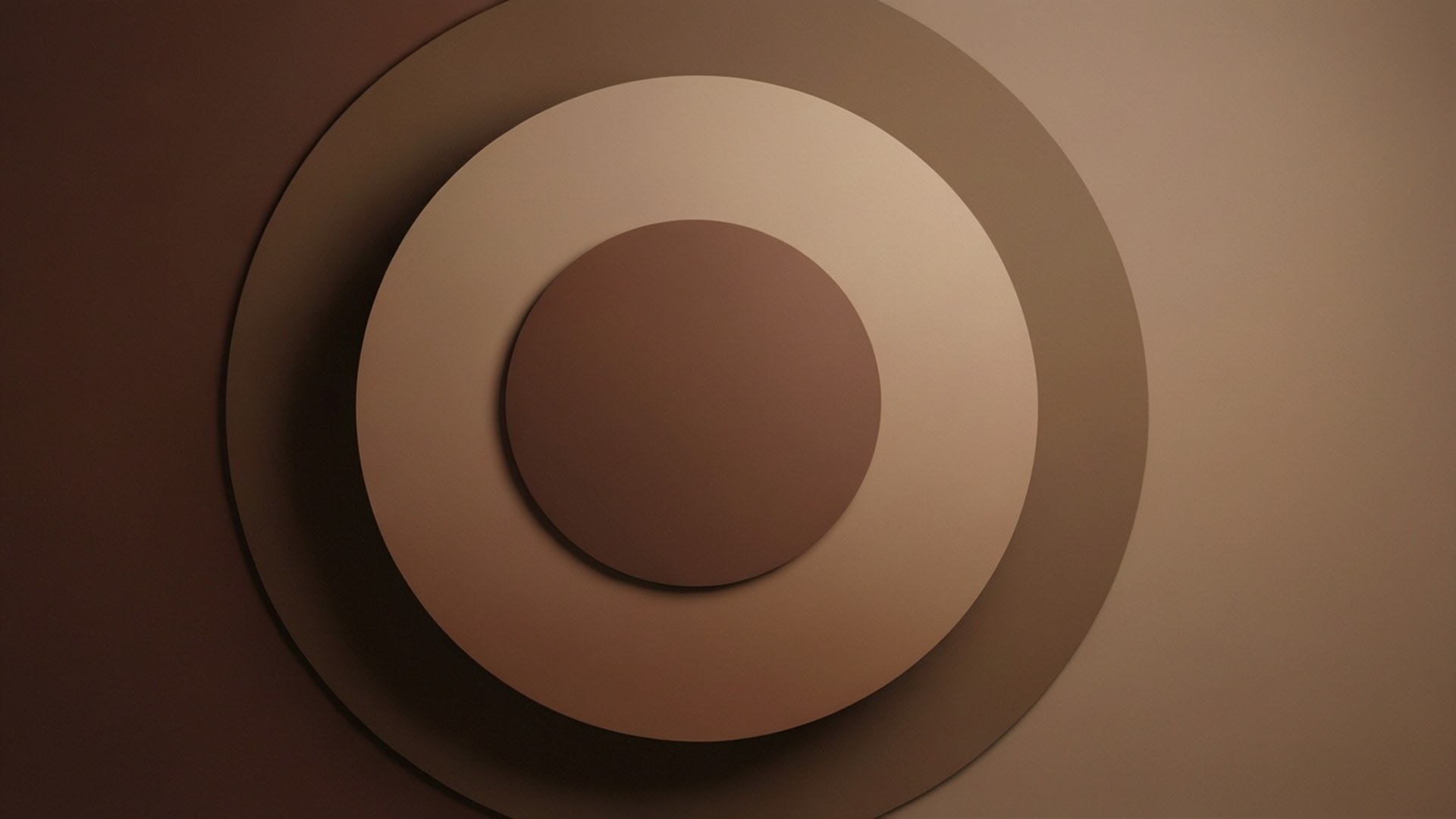 Geometric Harmony Circles 壁紙 — 嵌套的同心圓以溫暖大地色調營造出帶有柔和陰影的極簡抽象構圖。
