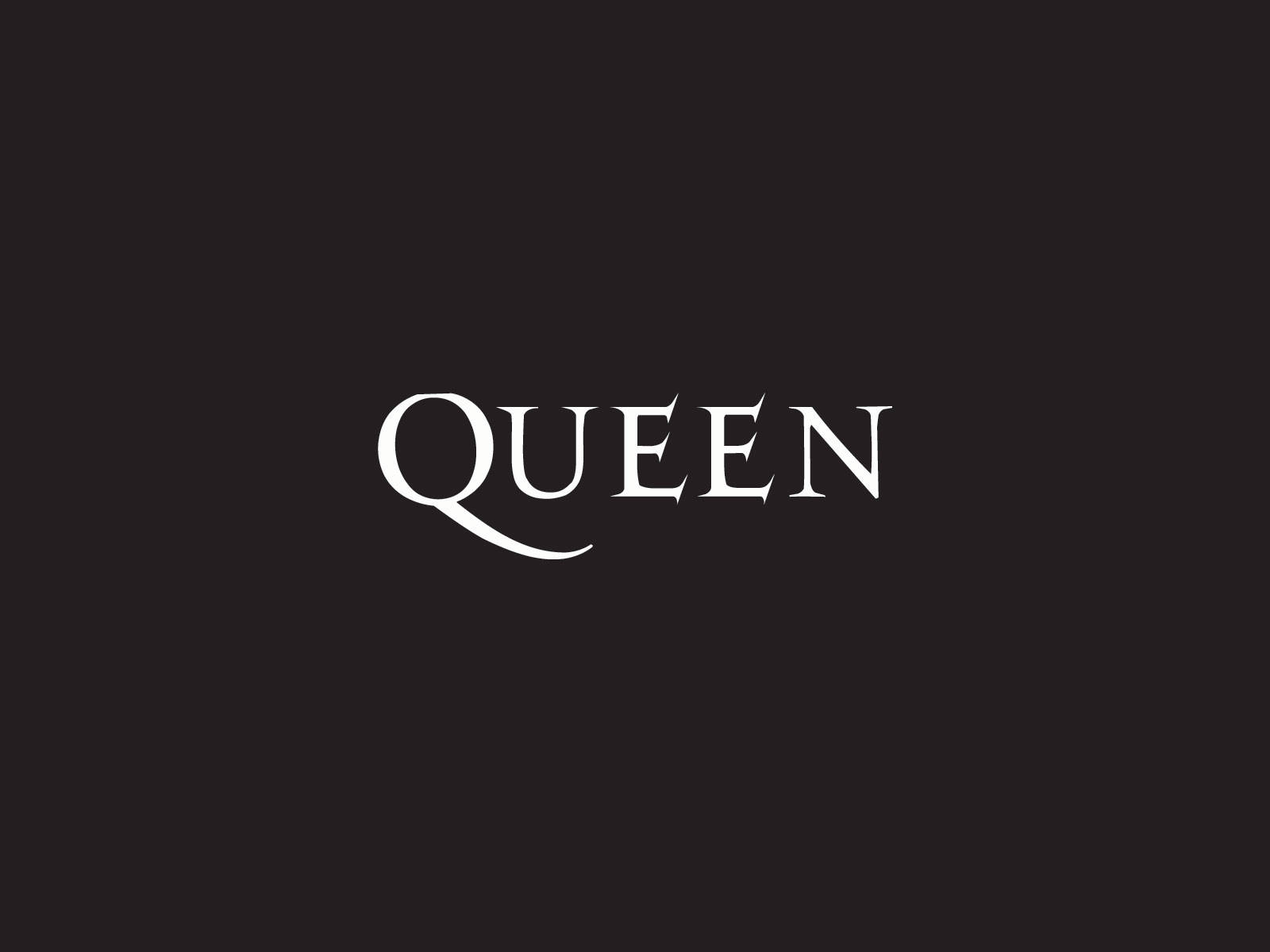 女王 桌布 壁紙 — 「queen」一詞以優雅的白色襯線字體居中顯示在純色深色背景上。