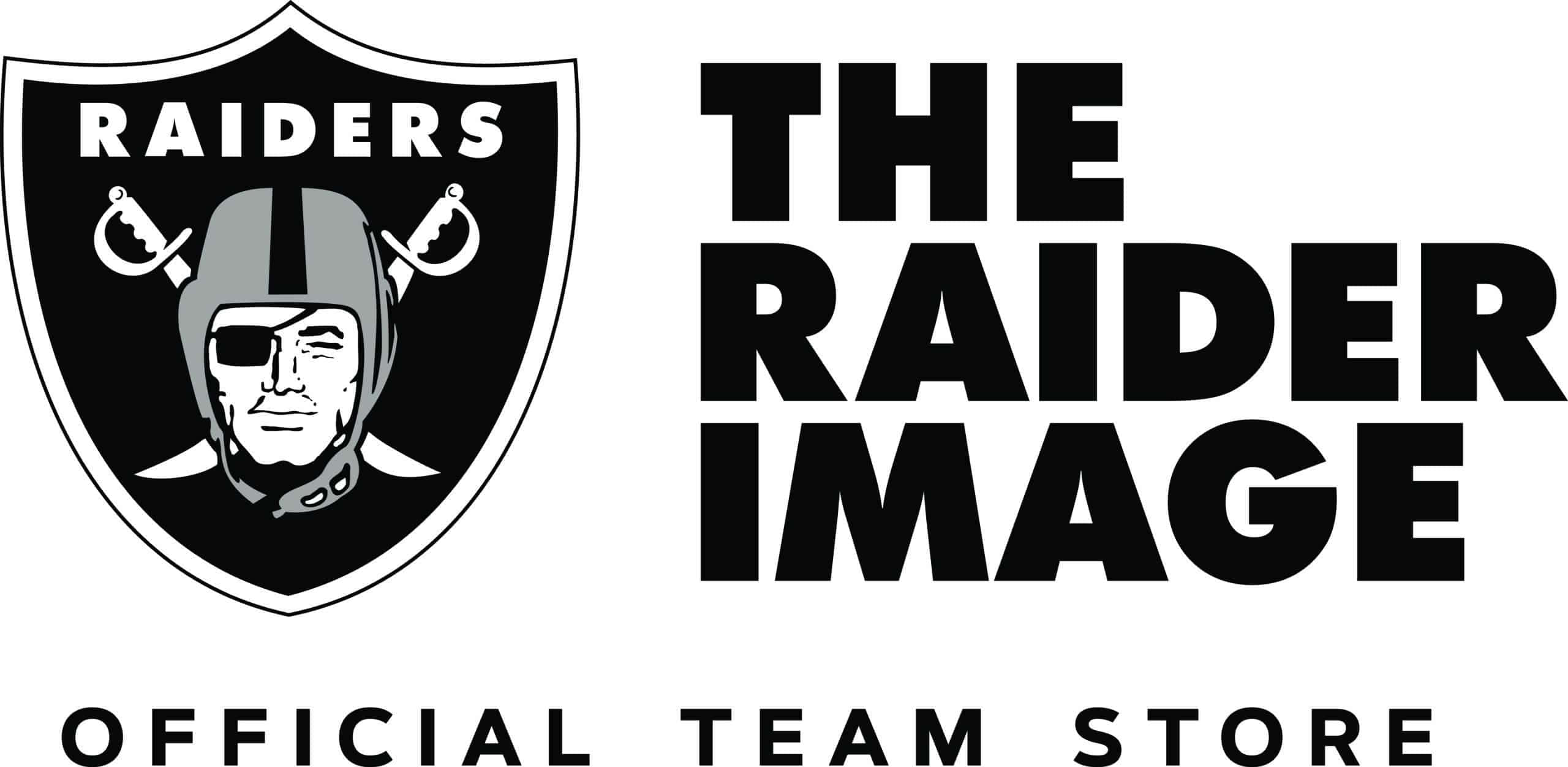 突襲者 桌布 壁紙 — Raiders 足球隊的黑白標誌，帶有粗體文字，適用於官方球隊商店。