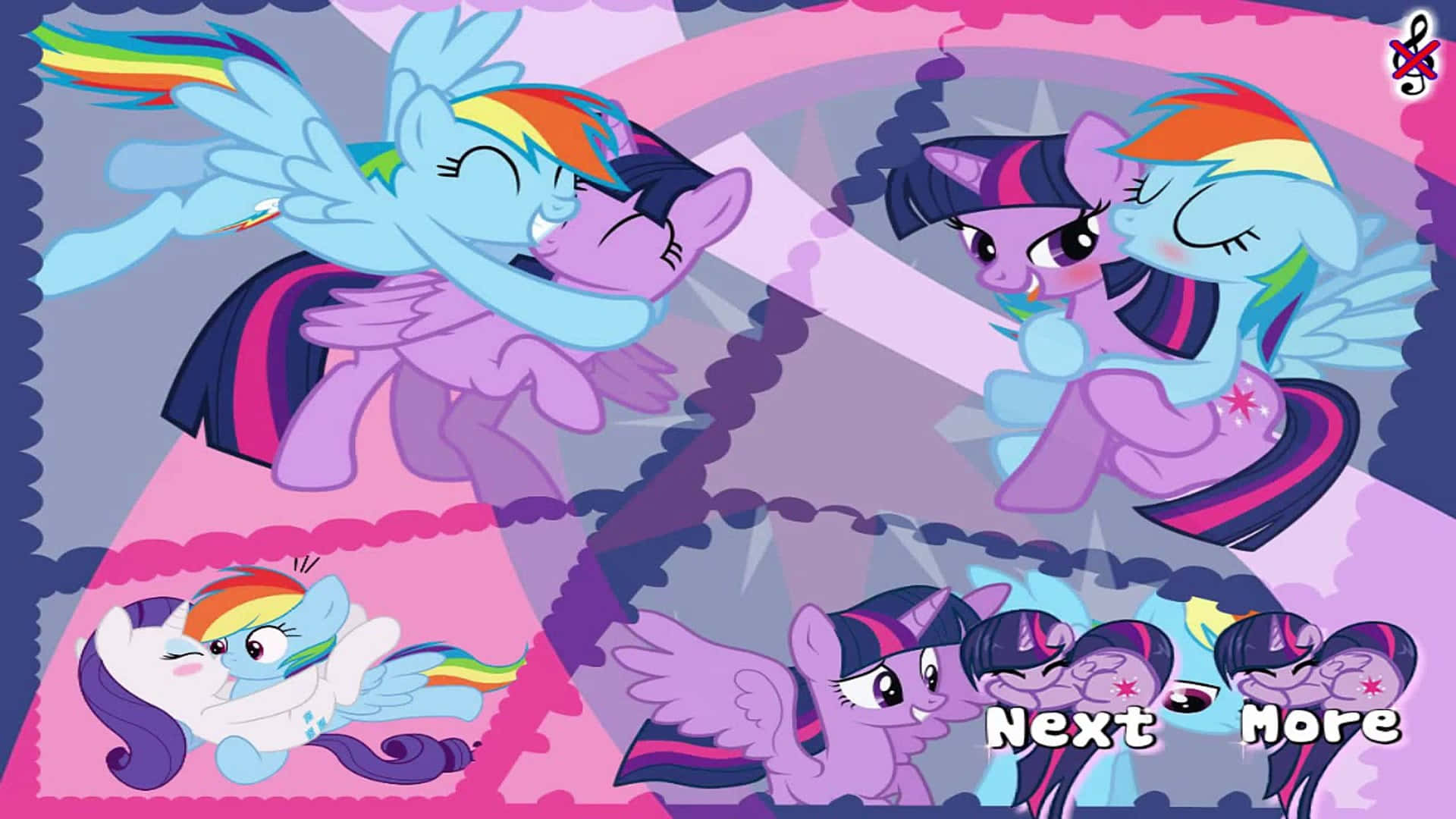 彩虹小馬 桌布 壁紙 — Rainbow Dash 和 Twilight Sparkle 在充滿活力的粉紅色和紫色插圖壁紙中分享親密時刻。