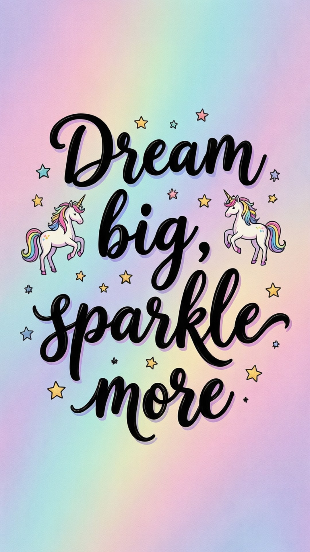 勵志名言 dream big sparkle more 搭配獨角獸和星星在彩虹背景上 — 獨角獸 壁紙
