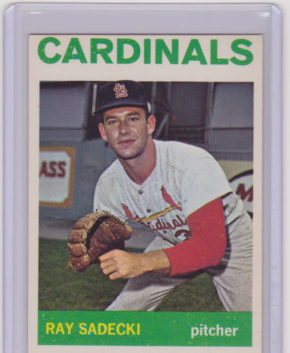 Baseball Cards 桌布 壁紙 — Ray Sadecki 身穿聖路易紅雀隊制服、蹲姿持手套的復古棒球卡。