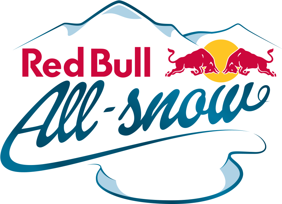 紅牛 桌布 壁紙 — Red Bull All-Snow 標誌，兩頭紅牛在雪峰前衝向太陽。