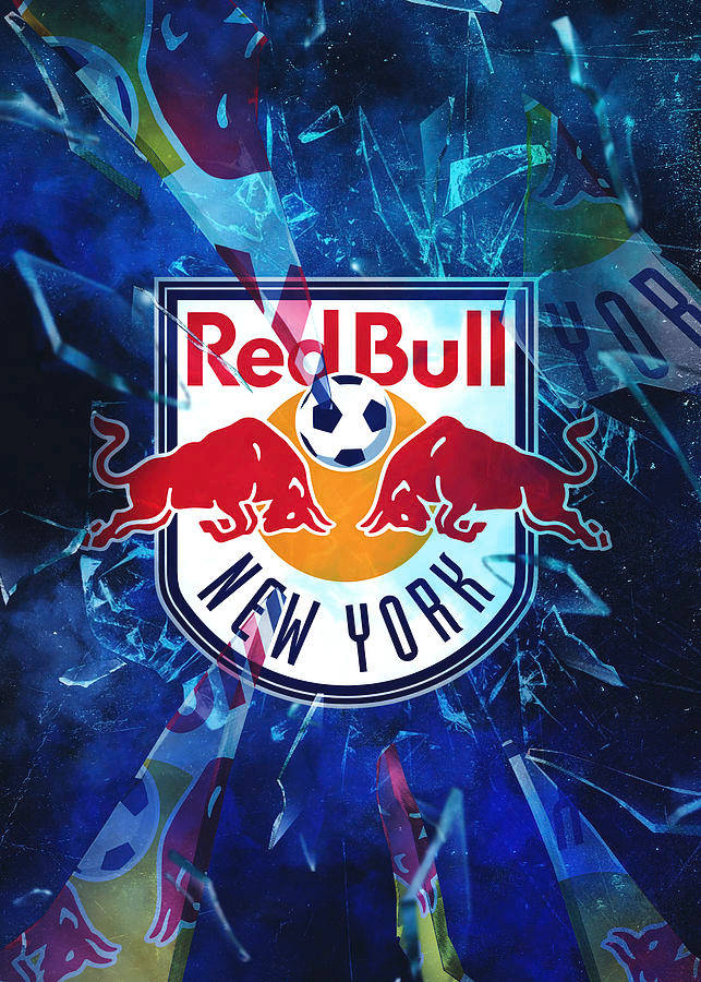 足球 桌布 壁紙 — Red Bull New York 足球標誌，帶有碎玻璃效果，採用充滿活力的藍色和紅色色調。