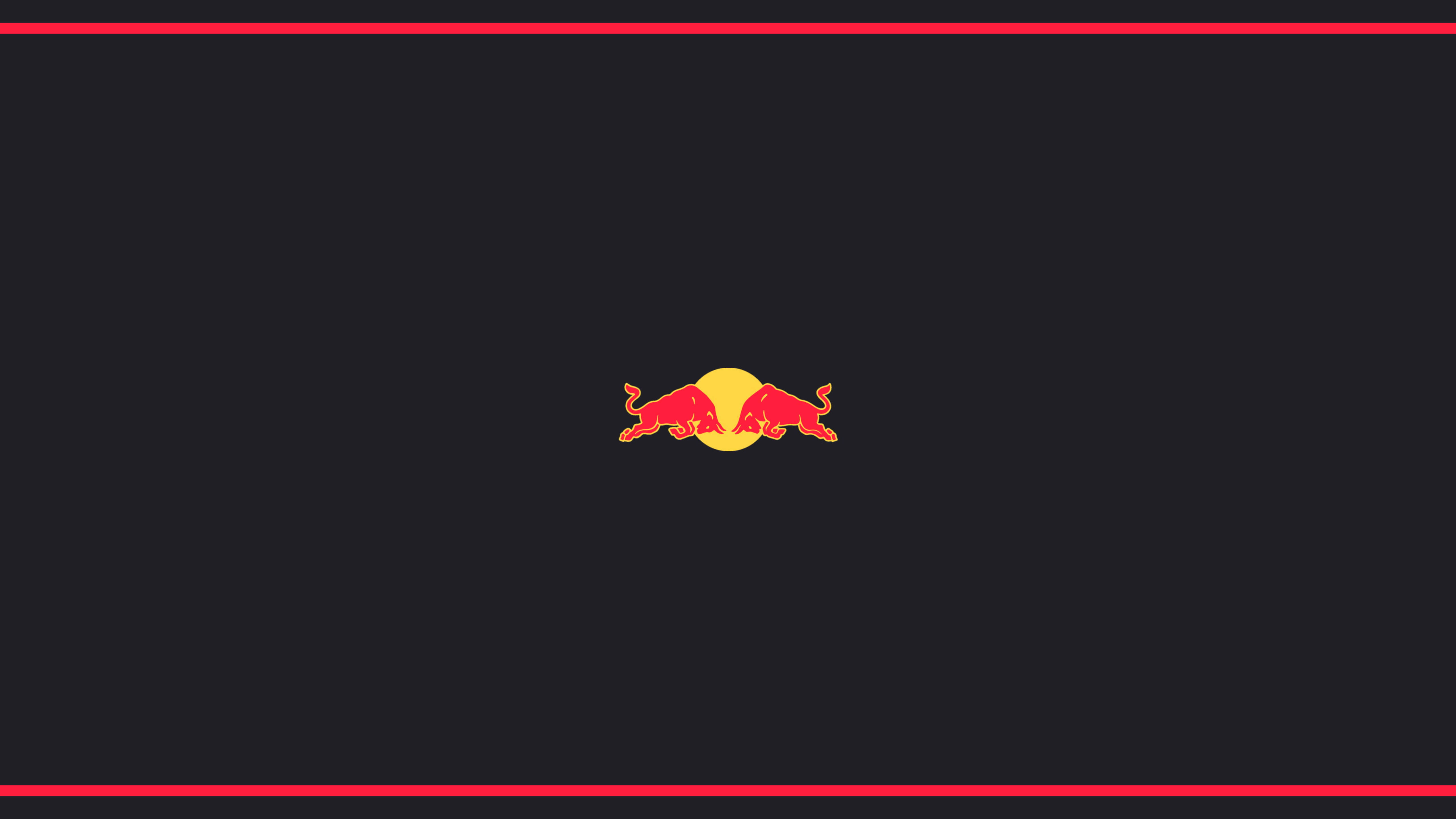 bull 桌布 壁紙 — Red Bull 標誌居中於深色背景上，頂部和底部有細紅色水平線。