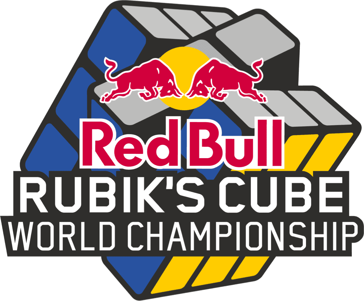 紅牛 桌布 壁紙 — Red Bull 魔術方塊世界錦標賽標誌，綠色背景上有一隻紅牛跳過風格化的方塊。